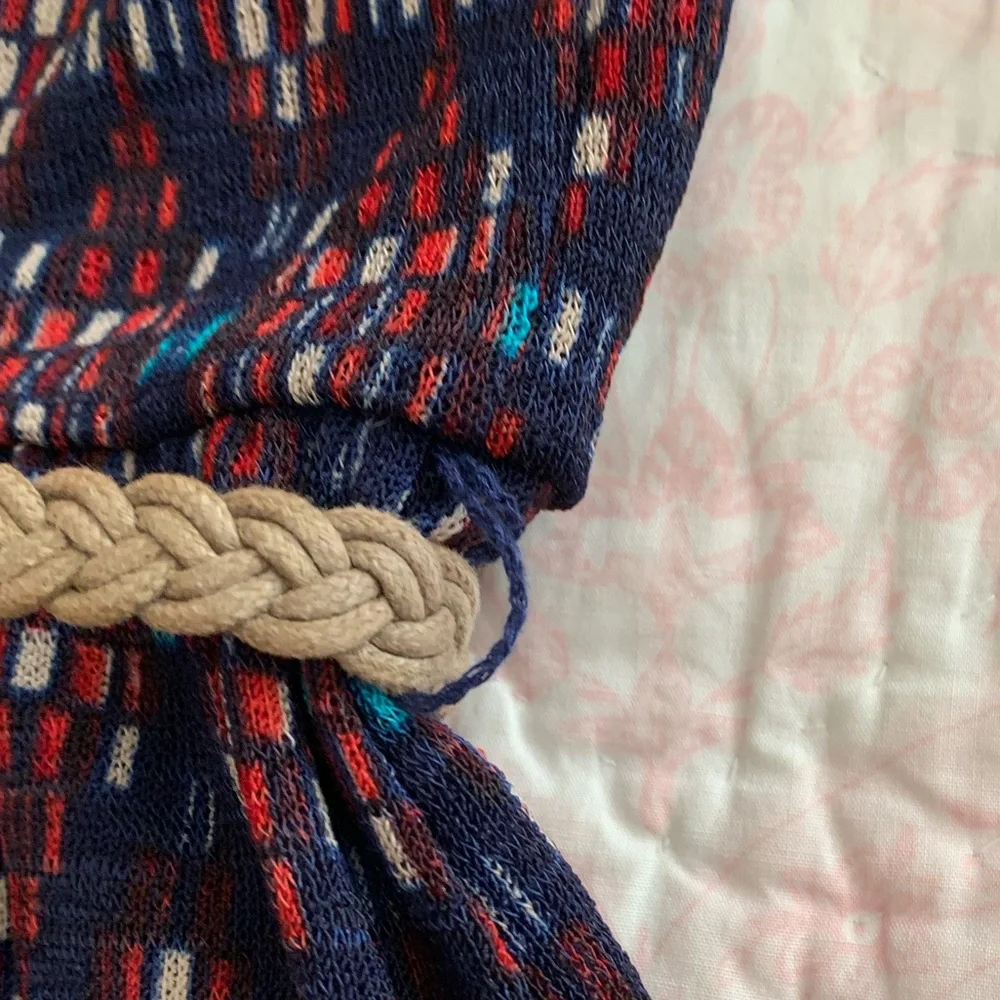 Red Camel Dress Juniors S Blue Fit & Flare Belted 3/4 Sleeve Scoop Back
